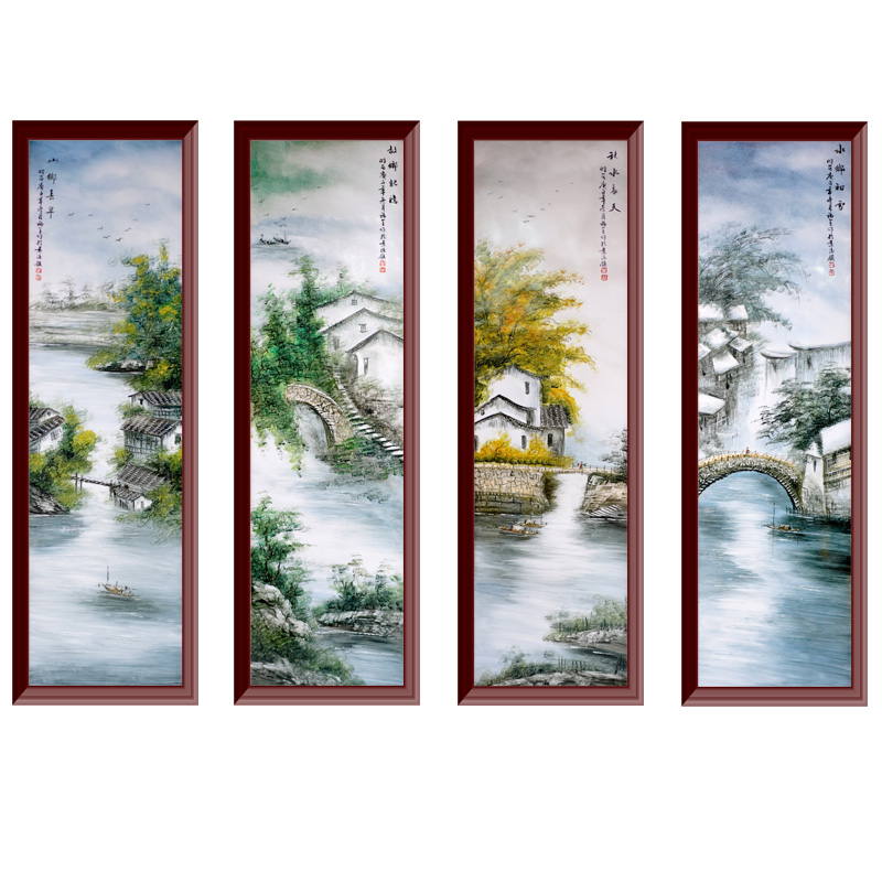 Jingdezhen ceramic hand - made the spring, summer, autumn and winter four screen to hang a picture sitting room adornment study office porcelain plate painting