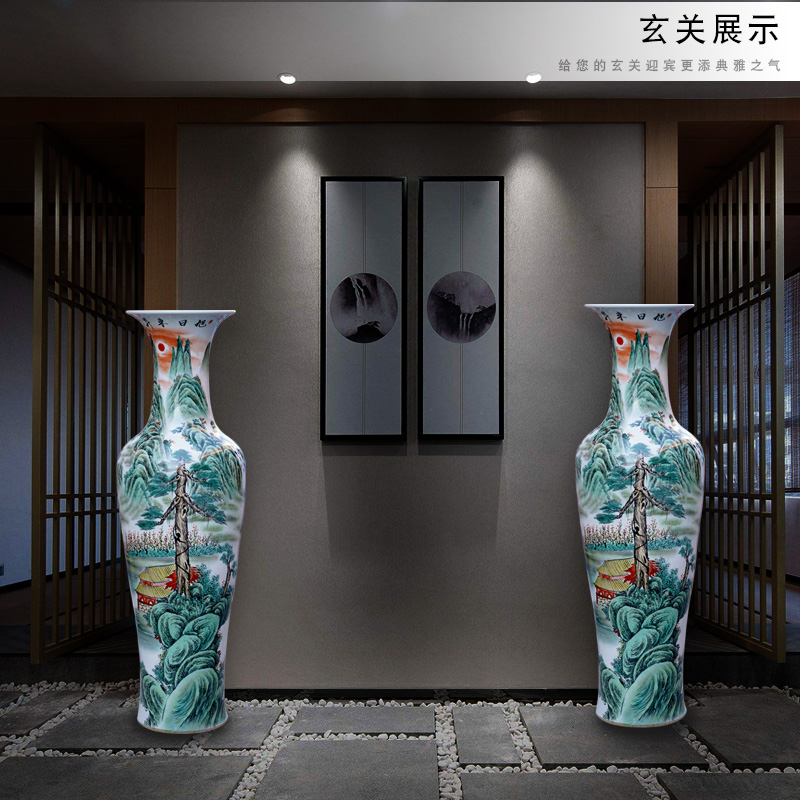 Sun dongsheng jingdezhen ceramics hand - made pastel landscapes of large vases, sitting room of Chinese style household furnishing articles