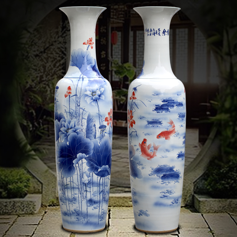 Jingdezhen blue and white porcelain hand - made sitting room adornment is placed more than the French vase company every year for the opening gifts