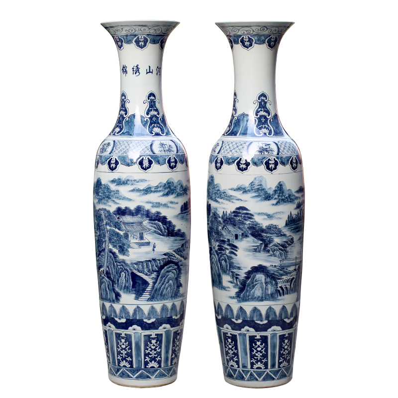 Jingdezhen ceramic vase of large sitting room adornment hand - made of blue and white porcelain hotel opening gifts corridor furnishing articles