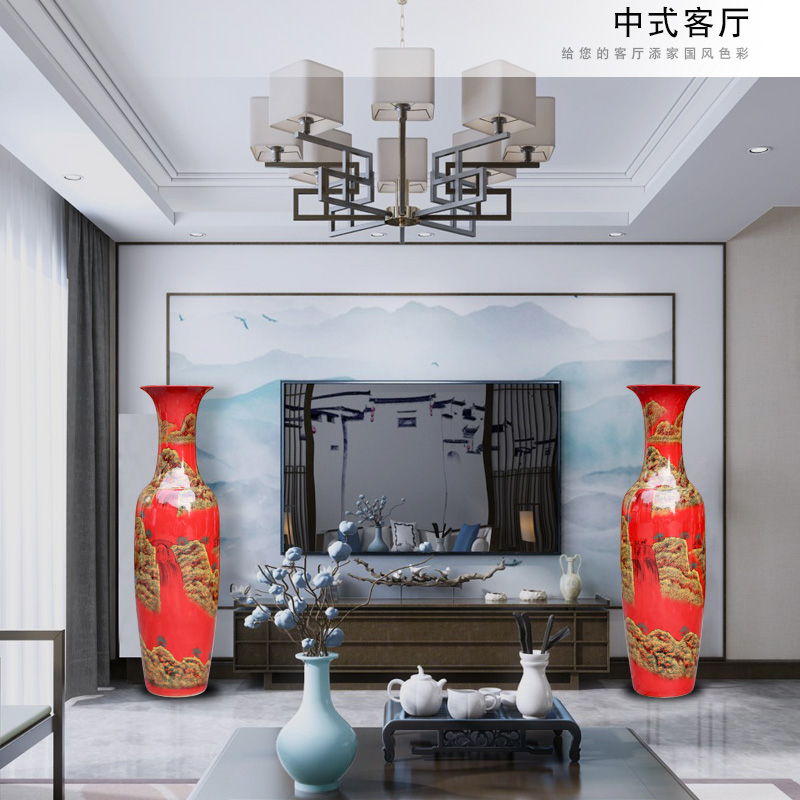 Jingdezhen ceramics hand - made furnishing articles sitting room TV cabinet study Chinese landscape painting of large vase decoration