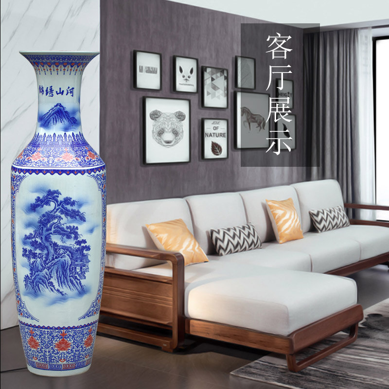 Jingdezhen blue and white landscape splendid sunvo large vases, sitting room of Chinese style household furnishing articles ceramic decorations