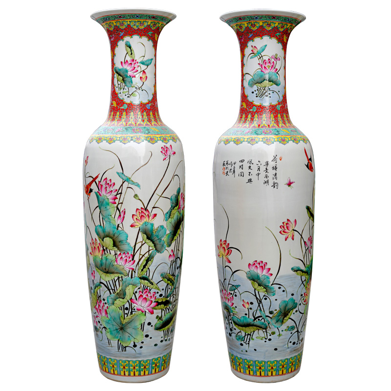 Jingdezhen ceramics hand - made pastel lotus of large vases, home living room TV ark adornment furnishing articles