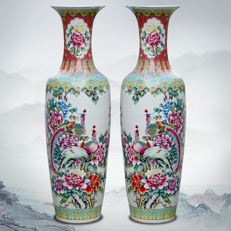 Jingdezhen ceramics hand - made pastel phoenix peony of large vases, home sitting room hotel adornment furnishing articles