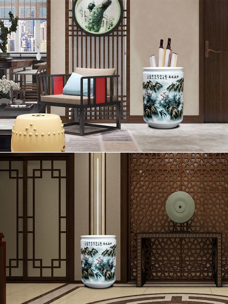 Jingdezhen ceramics hand - made quiver large vases, decorative furnishing articles sitting room floor painting and calligraphy tube of calligraphy and painting scroll cylinder