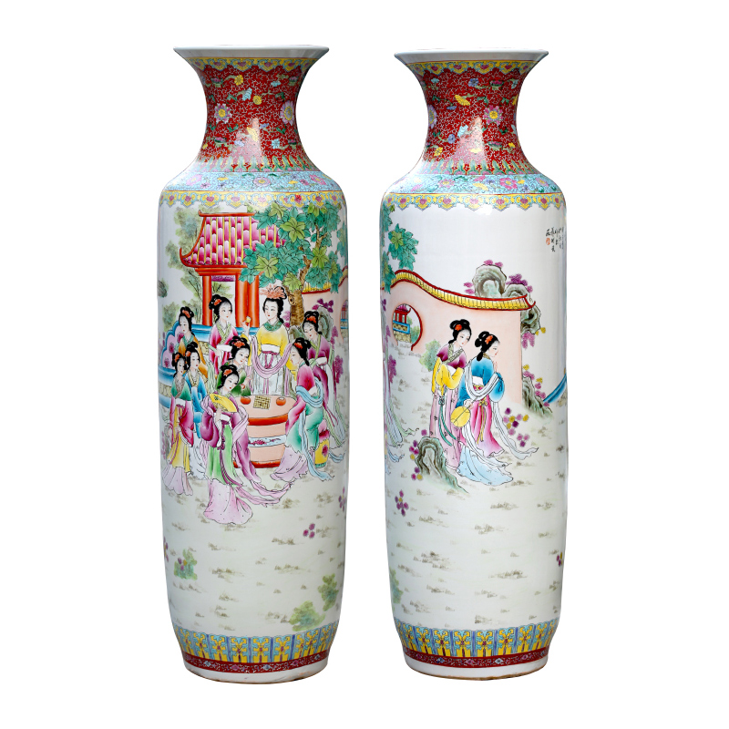 Jingdezhen ceramics hand - made pastel jinling twelve women of landing the big vases, Chinese style living room decorations furnishing articles