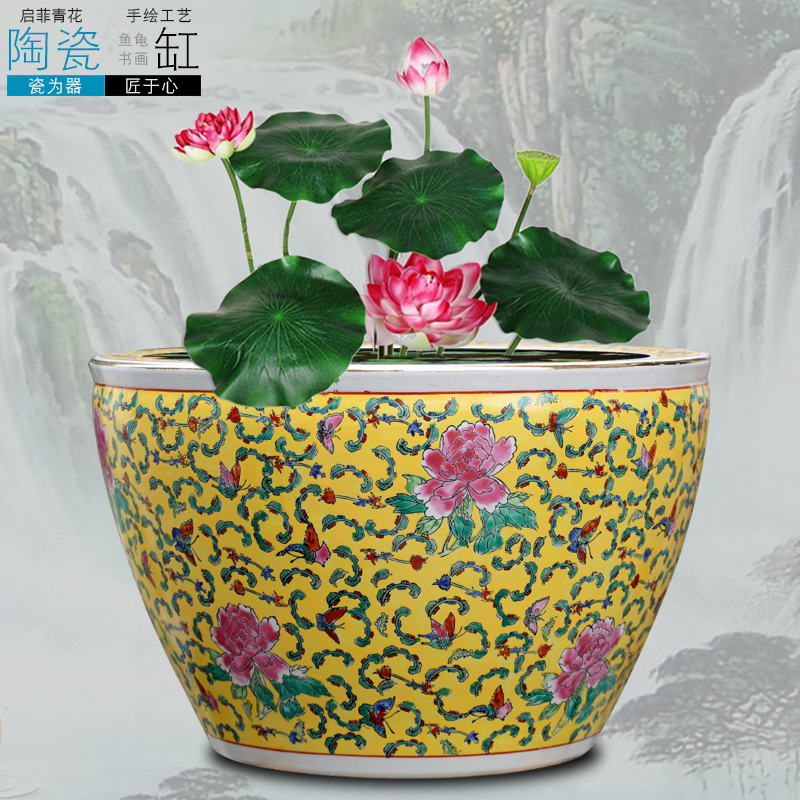 Hand - made pastel bound branch lotus sitting room aquarium jingdezhen ceramics study landing the receive urn home furnishing articles adornment