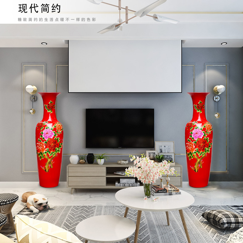 Jingdezhen ceramics China red flowers open the riches and honor peony figure of large vases, sitting room of Chinese style household furnishing articles