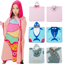 Kids Bath Towel Cloak Bathrobe with Hat Quick Dry Pure Cotton Boys Strong Water Absorbing Towel Cartoon Girls Swimming Beach Towel