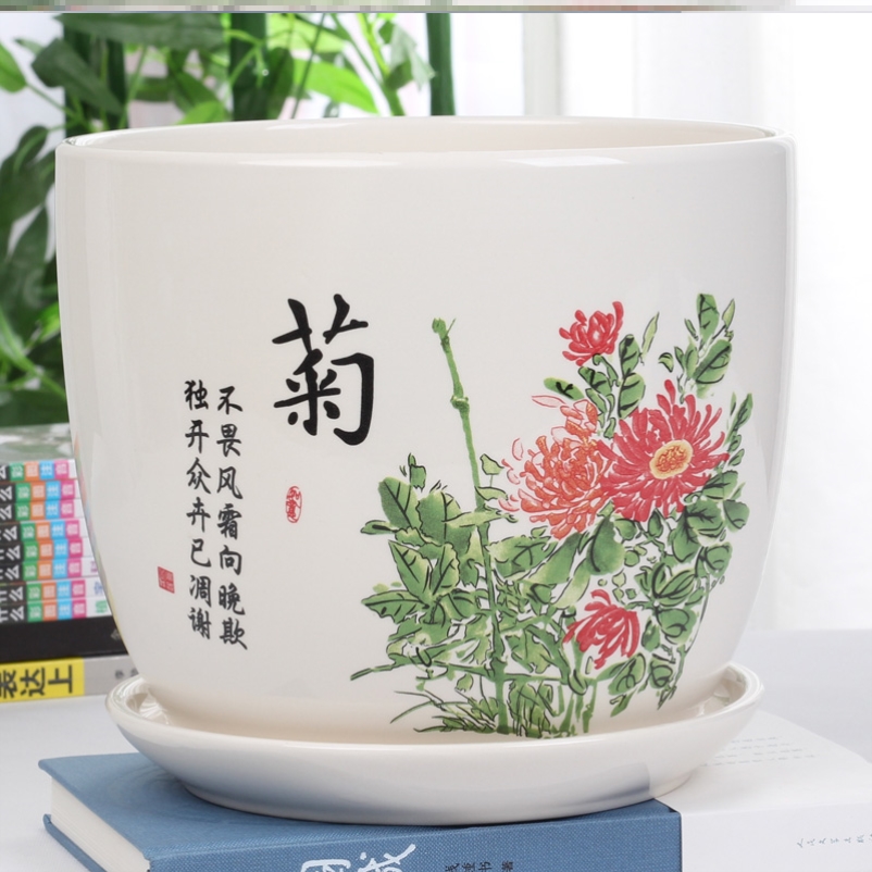 Potted flower, domestic copper grass tray ceramic flower terrace with tray was easy money plant flower pot like pure white