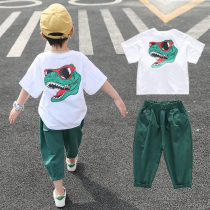 Boys' new summer suit 2021 short sleeves for children Two sets of pure cotton gas Korean version of dinosaur chimer coats