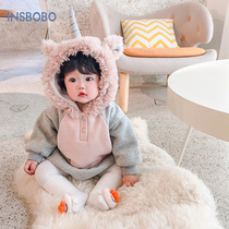 Infant autumn and winter jumpsuit new style 0-12-year-old baby out to hug clothes thick warm winter clothes girls cotton clothing tide