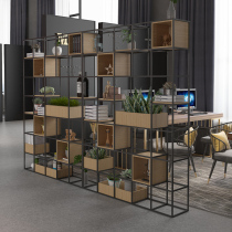 Office industrial wind partition screen Floor-to-ceiling bookshelf Simple modern multi-layer display stand Solid wood Wrought iron shelf