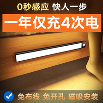 Human body induction lamp strip Wireless self-adhesive charging magnetic kitchen LED cabinet light Shoe cabinet wardrobe bookcase light belt