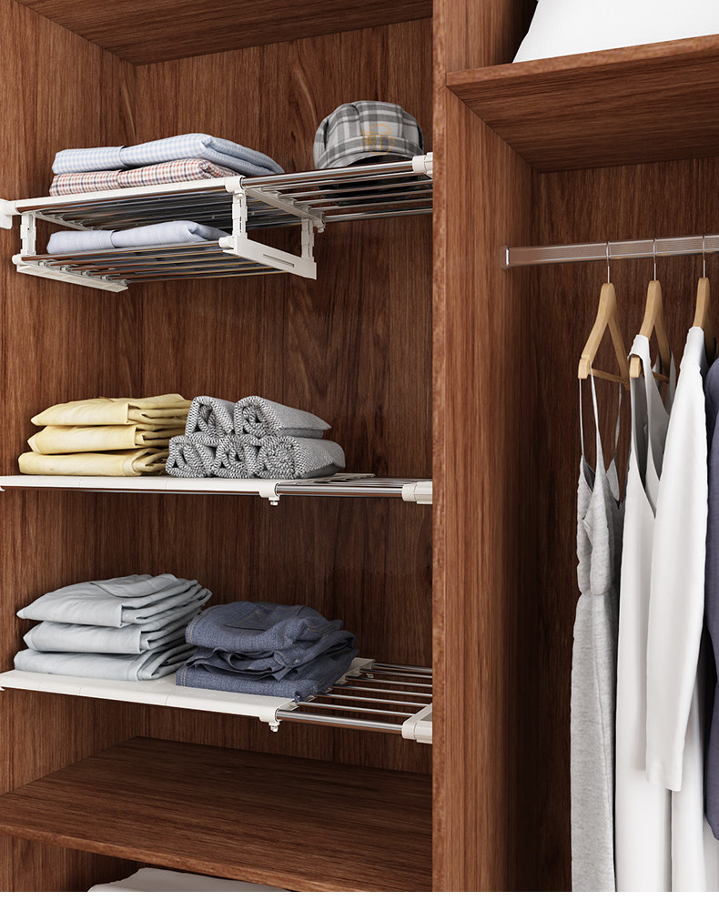 衣柜分层隔板柜子橱柜收纳隔层家用宿舍免钉置物架浴室伸缩整理架