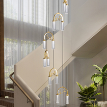 New Chinese Stairway Corner Strip Pendant Lamp Full Bronze Modern Minima Villa Light Lavish Corner Duplex Long Chandelia