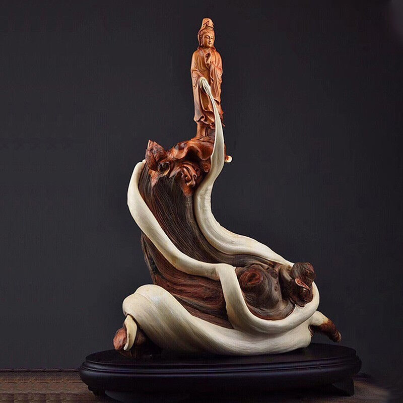 Front of the Feng Taihang Cliff Bai Guanyin Pendulum Pieces of Buddhist statues Xuan Kuang wood Wood Carving Solid Wood Log Root Carved Wood Carved Red White Material Too-Taobao