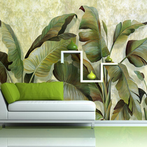 Custom bamboo wood fiberboard Southeast Asian style rainforest banana leaf background wall sofa study high light painting