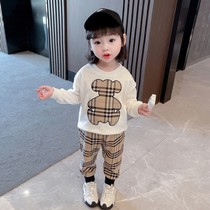 South Korean girls tennis red suit 2022 new childrens foreign air two sets of Korean version casual plaid cartoon necropolis