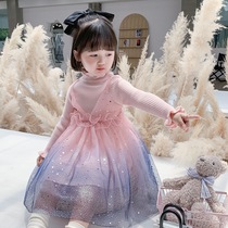 Korean girl knit dress 2021 new gauze dress dress little fairy foreign Starry Sky sweater princess dress