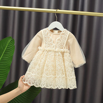 Korean fashion new girls autumn dress Children baby children Western style little fairy bubble sleeve lace gauze skirt