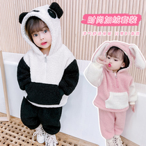 Korean fashion girl autumn and winter plus velvet suit female baby winter style princess two-piece baby dress