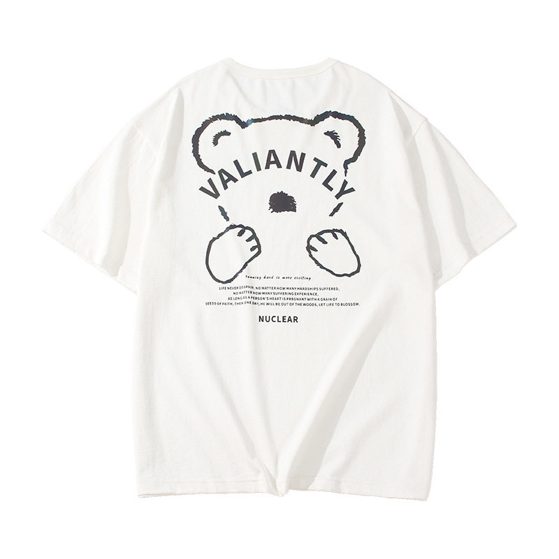 中性2021春夏新款卡通熊印花t恤女情侣反光短袖体恤-p35控59