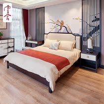 Yunshe new Chinese solid wood bed furniture 1 8 m super fiber double bed head North America imported ash black walnut