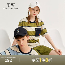 TeenieWeenie Bear mens T-shirt 2021 summer embroidery striped pocket crew neck couple short sleeve tide