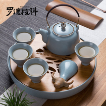 Rodmeike portable travel tea set Jingdezhen ceramic Ru Kiln open piece teacup Teapot bamboo tea tray