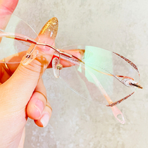 Frame-free glasses Myopia Female accessories with degree anti-fog diamond cut edge height No rims small frame ultralight