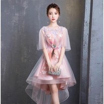 Bridesmaid dress female 2019 new long pink bridesmaid dress sister group best friend dress small dress skirt short fairy