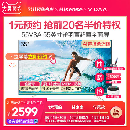 海信VIDAA 55V3A 55英寸4K高清智能语音平板液晶超薄全面屏