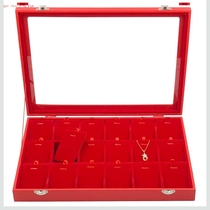 Big red PU leather flannel jewelry storage box Large capacity ring earrings earrings necklace display box Bracelet jewelry box