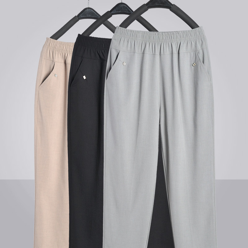 New style mother nine-point pants middle-aged and elderly women's summer thin straight-leg pants loose large size elderly pants women's high waist