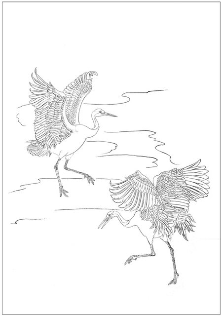 ໜັງສືໃບລານການແຕ້ມຮູບ Gongbi, Gongbi crane vertical drawing white manuscript print 5# brush outline rice paper manuscript