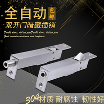 304 Stainless steel double open wooden door automatic insertion up and down fire protection channel inserted stainless steel mother door secret insertion