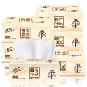 清风抽纸原木纯品3层120抽6包纸抽卫生纸面巾纸纸巾软包餐巾纸D