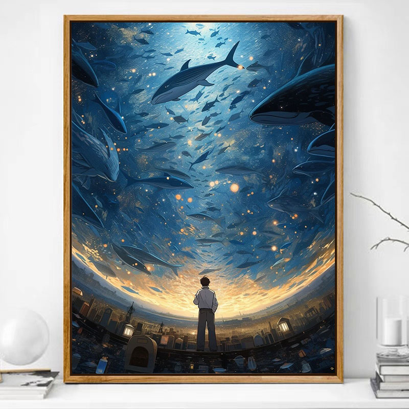 高質 高级感数字油画海底世界diy画画手工绘作填充涂色丙烯油彩画鲸鱼 絵画