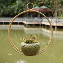 Bamboo nest basket flower arrangement living room decoration bamboo products plant handmade art hanging flower basket retro forest system