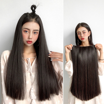 Hair-haired female U-shaped half-headed hair transceiver with long black and straight medium long hair natural and invisible invisible patch