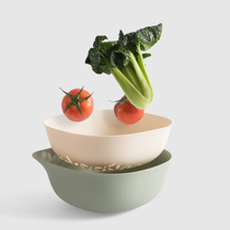 Fruit basket kitchen plastic wash basin double multi-function pan pot fruit plate simple fruit basket living room home Creative