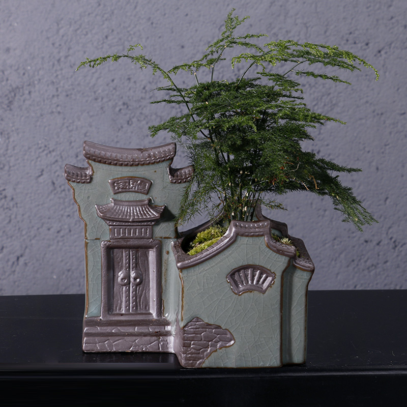 Creative Chinese asparagus pot pottery house home desktop green plant flowers, potted Chinese wind more flesh POTS