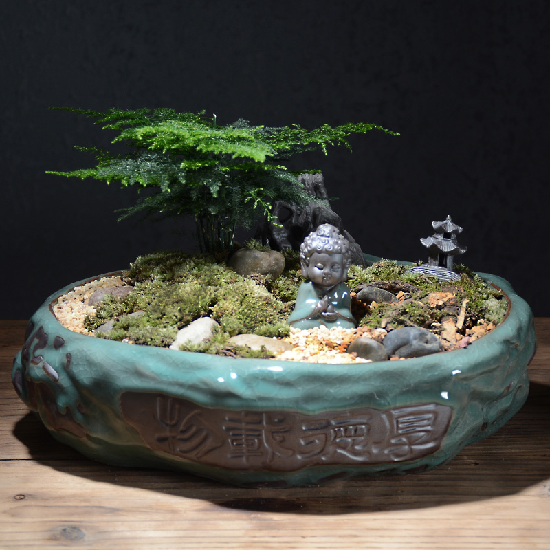 Creative elder brother up with ceramic bracketplant potted bonsai POTS Chinese wind indoor household fleshy green money plant flower pot the plants