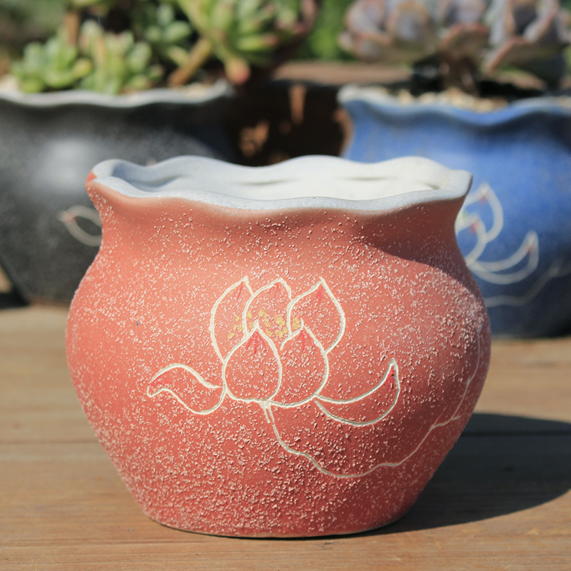 The Fleshy flowerpot creative red clay ceramic dedicated special offer a clearance meat meat the plants breathe freely flower pot in coarse pottery large diameter