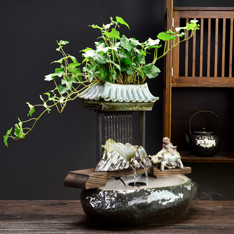 Hydroponic flower pot ceramic sitting room adornment creative move lucky Chinese zen with wet water and running water flowerpot furnishing articles