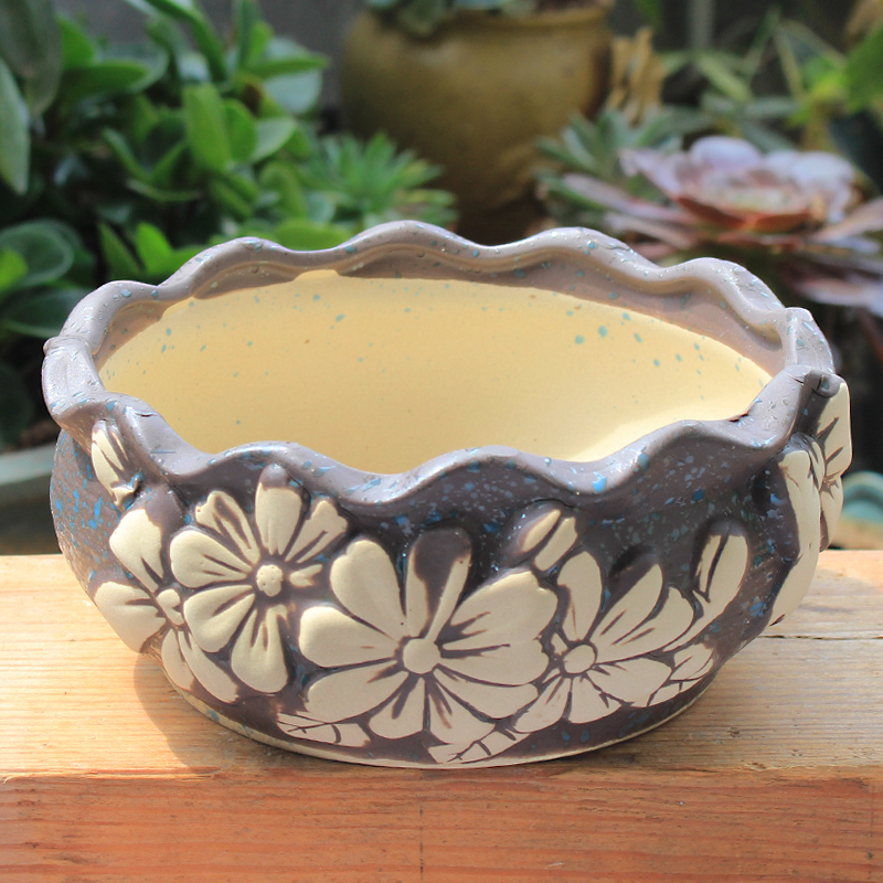 Fleshy flower POTS, large diameter ceramic basin of large Fleshy clearance indoor platter retro breathable purple sand flowerpot originality
