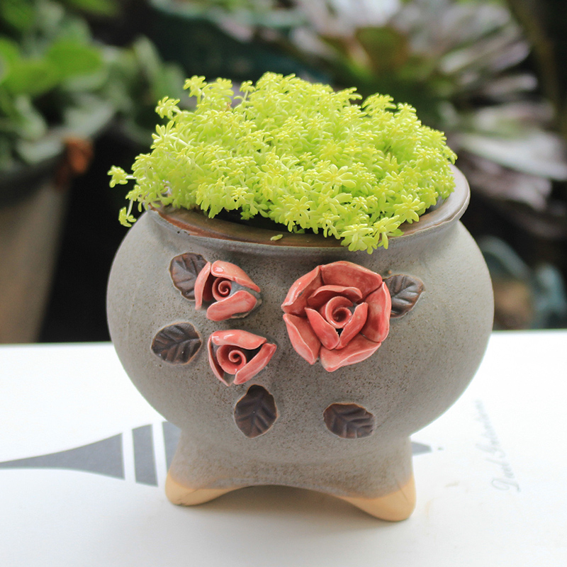 Fleshy ceramics through pockets pottery flowerpot special Chinese wind restoring ancient ways potted green plant pot, basket large clearance