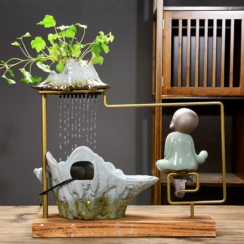 Zen new Chinese style flower water fountain money plant plant household desktop furnishing articles creative ceramic hydroponic flower pot