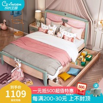 Light luxury childrens bed girl bow princess bed Solid wood 1 5 meters dream girl bed Storage American girl bed